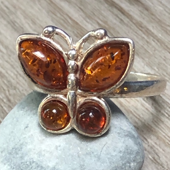 Amber Sterling Butterfly Ring 9 - Picture 6 of 9